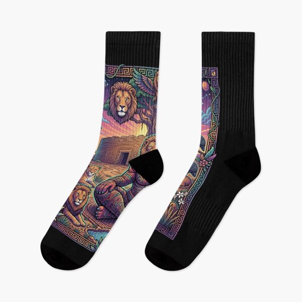 Item preview, VIBRANT GROOVY TRIBAL LION Ancient Art style vintage vibes cat lovers big cats holy Lions Lion Castle Savannah designed and sold by Jt41.