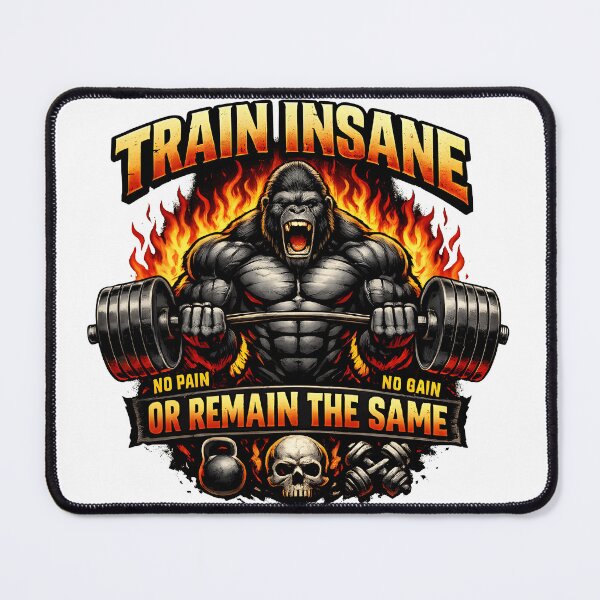 Item preview, Train Insane No Pain No Gain Gorilla Gym Motivation Hardcore Fitness T-Shirt Design designed and sold by Nixora.