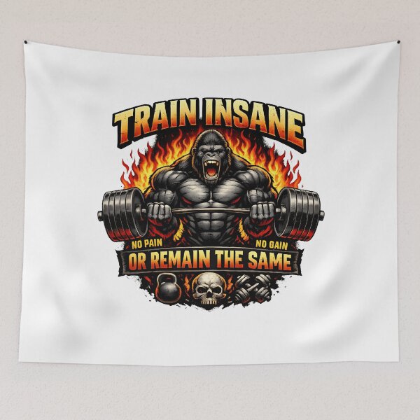 Item preview, Train Insane No Pain No Gain Gorilla Gym Motivation Hardcore Fitness T-Shirt Design designed and sold by Nixora.