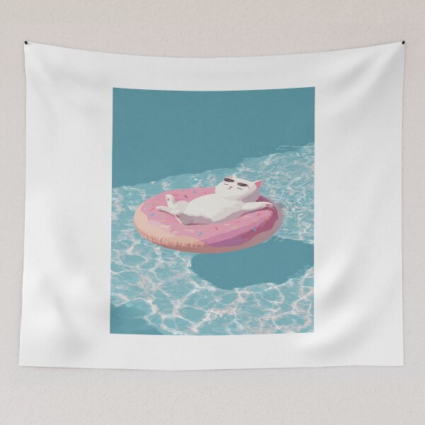 Item preview, Lazy Cat Donut Pool Float Summer Chill Vibes designed and sold by NicolasGlowArt.