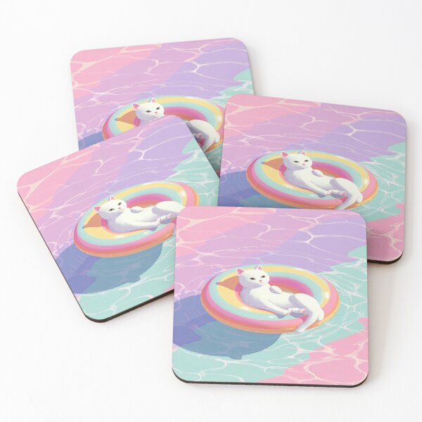 Item preview, Relaxing Cat Rainbow Float Pastel Pool Water designed and sold by NicolasGlowArt.