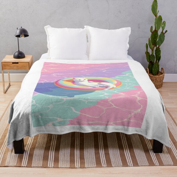 Item preview, Relaxing Cat Rainbow Float Pastel Pool Water designed and sold by NicolasGlowArt.