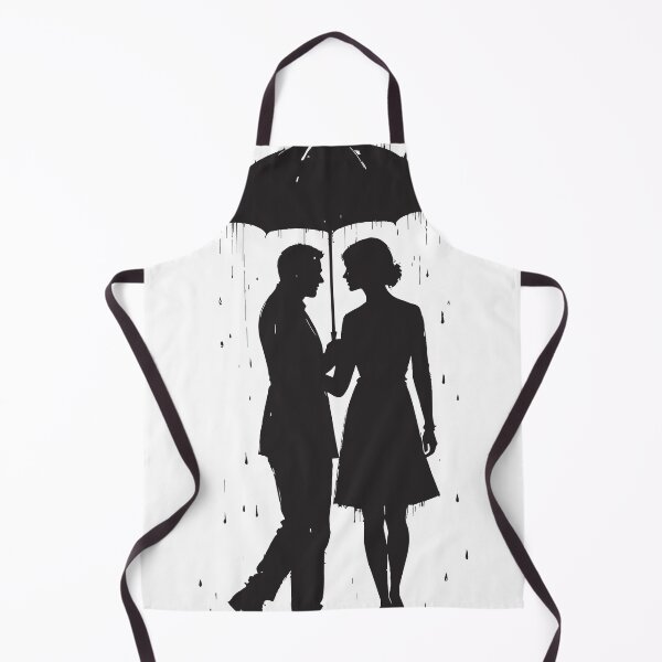 Item preview, A romantic black and white silhouette of a couple holding hands and walking under an umbrella. designed and sold by Dejbar.