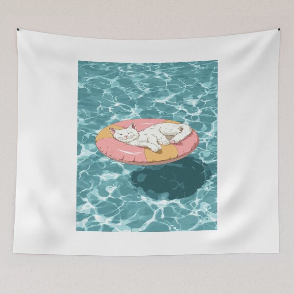 Item preview, Relaxing Cat Pool Float Summer Vacation Kitty designed and sold by NicolasGlowArt.