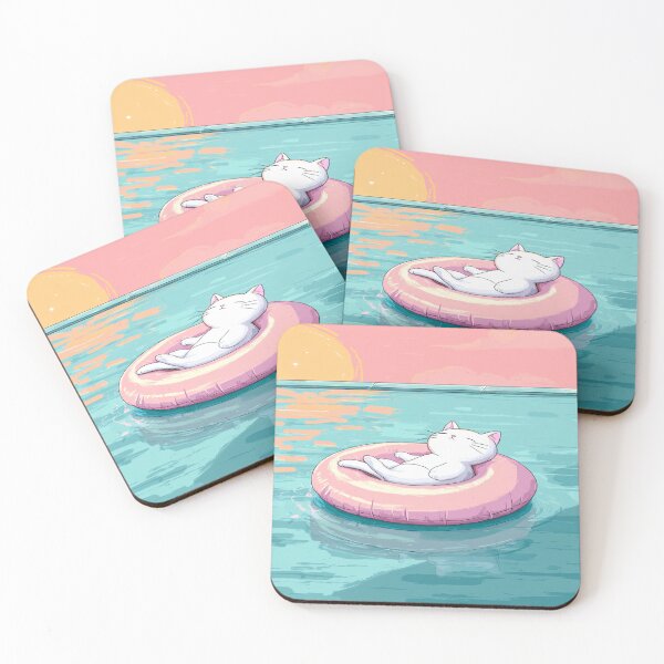Item preview, Relaxing Kitty Pool Float Sunset Summer Vibes designed and sold by NicolasGlowArt.