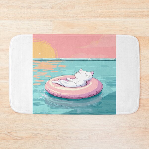 Item preview, Relaxing Kitty Pool Float Sunset Summer Vibes designed and sold by NicolasGlowArt.