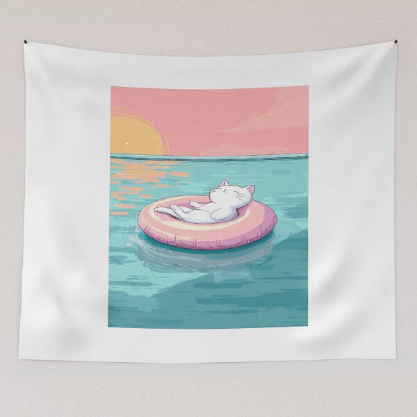 Item preview, Relaxing Kitty Pool Float Sunset Summer Vibes designed and sold by NicolasGlowArt.