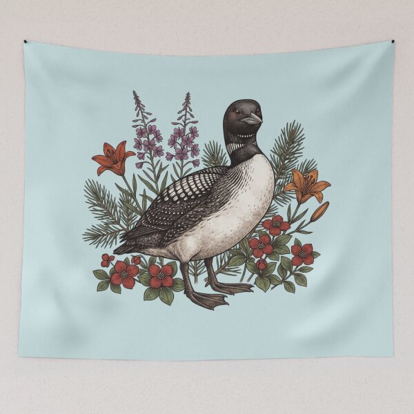 Item preview, Common Loon with Fireweed Lilies and Pine designed and sold by BirdsnStuff.