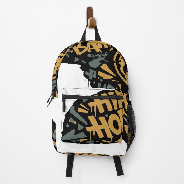 Item preview, Bold black-and-white graffiti silhouette of a young man in a cap filled with hip hop words like beats, style and urban, expressing street music culture, designed and sold by Dejbar.