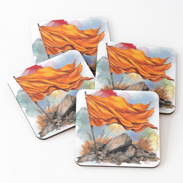 Item preview, Rising Orange Flag – Symbol of Freedom, Strength and Victory, Minimal Aesthetic Landscape Art designed and sold by ChenEngEng.