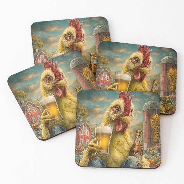 Item preview, Humorous Chicken Enjoying Beer in a Colorful Field designed and sold by Artessie.