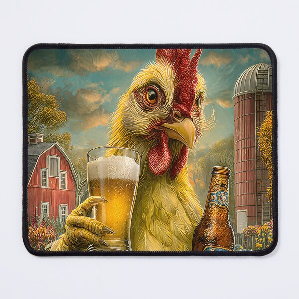 Item preview, Humorous Chicken Enjoying Beer in a Colorful Field designed and sold by Artessie.