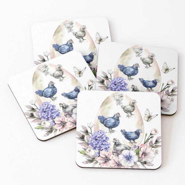 Item preview, Vintage Egg with Hens Floral Watercolor Easter Spring Illustration No Background designed and sold by VISO-art.