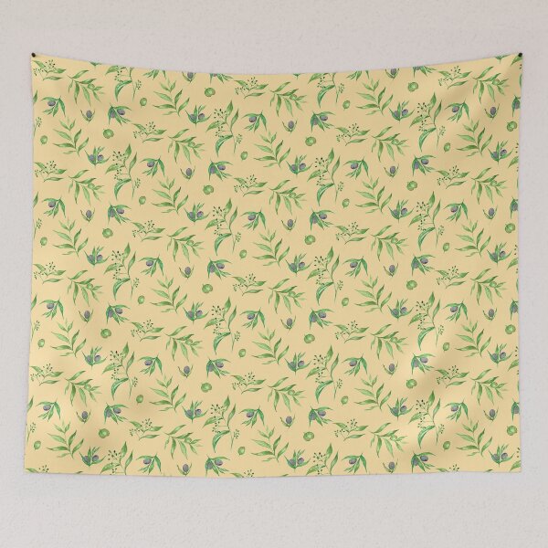 Item preview, Watercolor Olive Branch Mediterranean Botanical in Butter Yellow designed and sold by NoemiMarozsan.