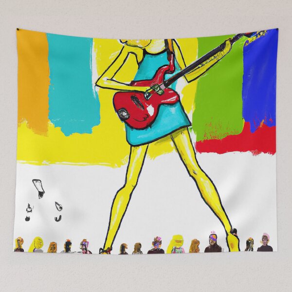 Item preview, Colorful Guitar Girl Pop Art – Abstract Expressionist Music Illustration – Bold Modern Art Design designed and sold by DiamondSkyShirt.