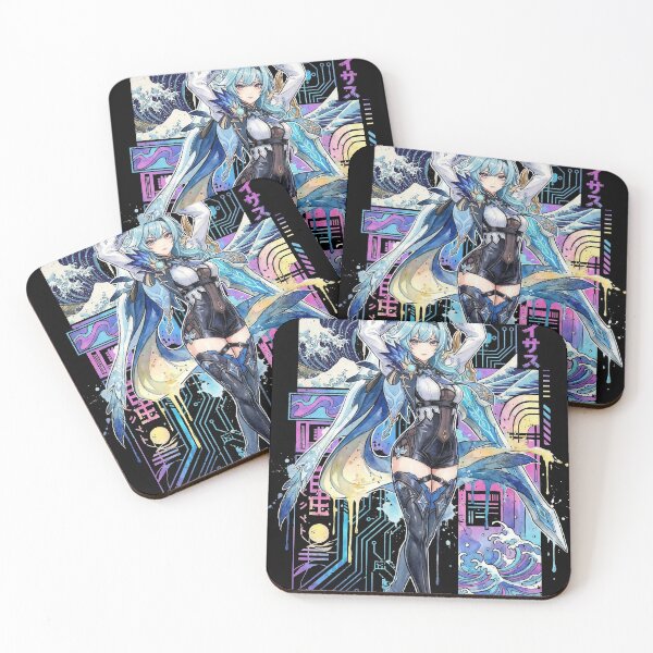 Item preview, Genshin Eula Vaporwave Glitch Palm Sunset Neon Grid Art designed and sold by Senpaiwaves.