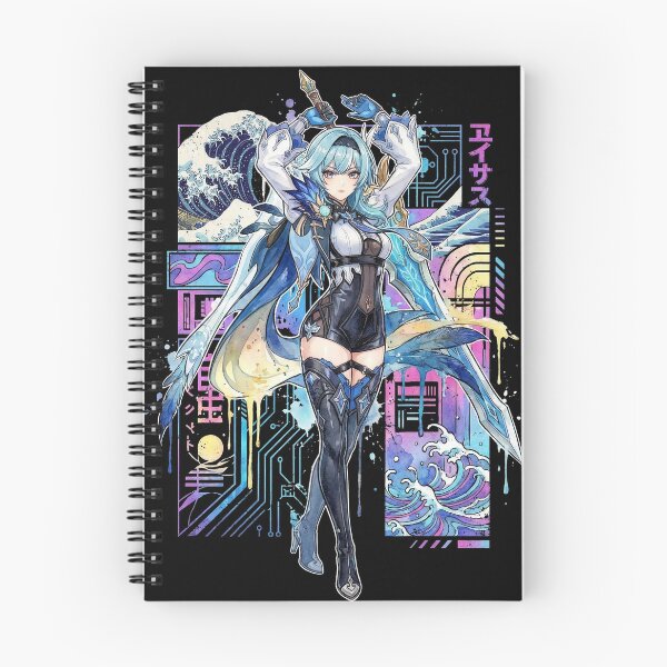 Aperçu de l'œuvre Genshin Eula Vaporwave Glitch Palm Sunset Neon Grid Art créée et vendue par Senpaiwaves.