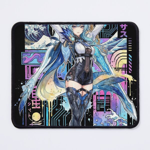 Item preview, Genshin Eula Vaporwave Glitch Palm Sunset Neon Grid Art designed and sold by Senpaiwaves.