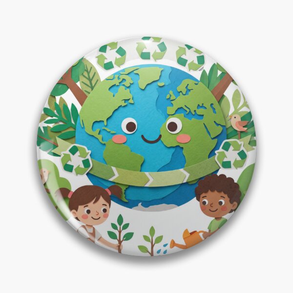 Item preview, Earth Day Craft Design Cute Recycle Planet with Kids Planting Trees Eco Friendly Illustration designed and sold by VineVibe16Studio.