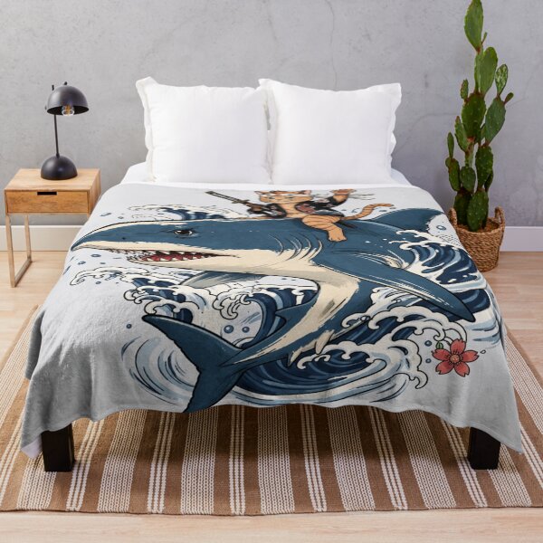 Item preview, Samurai Cat Riding Shark – Japanese Style Ocean Warrior Illustration designed and sold by ArtoryNest.