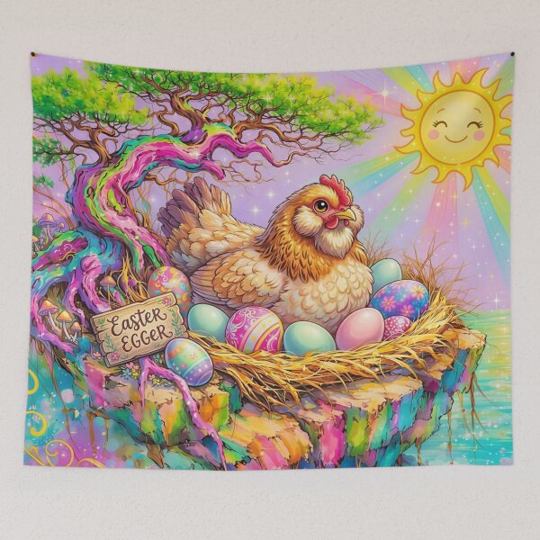 Item preview, Easter Egger with Colorful Eggs and Kawaii Sun designed and sold by M-Y-A-R-T-.