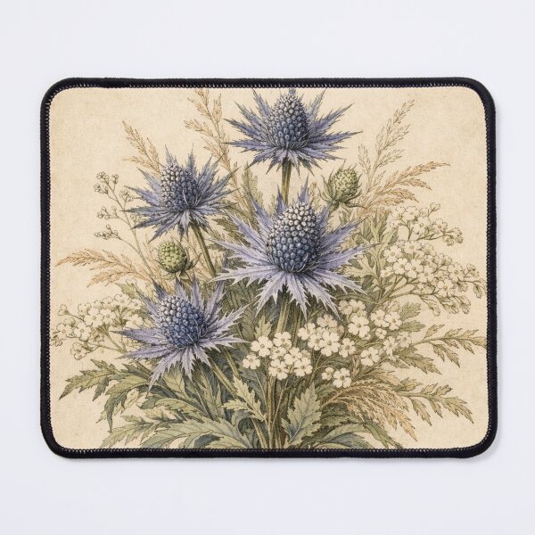 Item preview, Vintage Wildflower Bouquet Botanical Illustration – Blue Thistle Eryngium Rustic Floral Print designed and sold by Darlin8888.