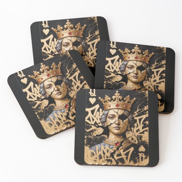 Item preview, Dark Gold Queen Playing Card Graffiti Luxury Street Art Print designed and sold by sayntastic.