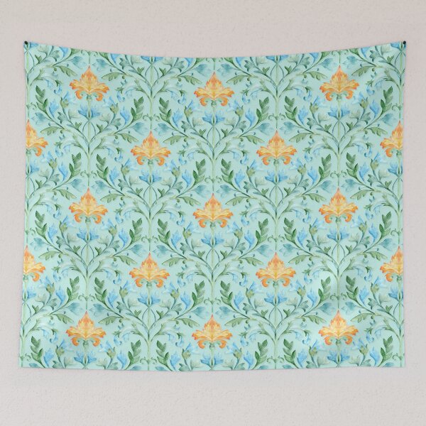 Item preview, Elegant Botanical Florentine Damask in Blue and Green  designed and sold by micklyn.