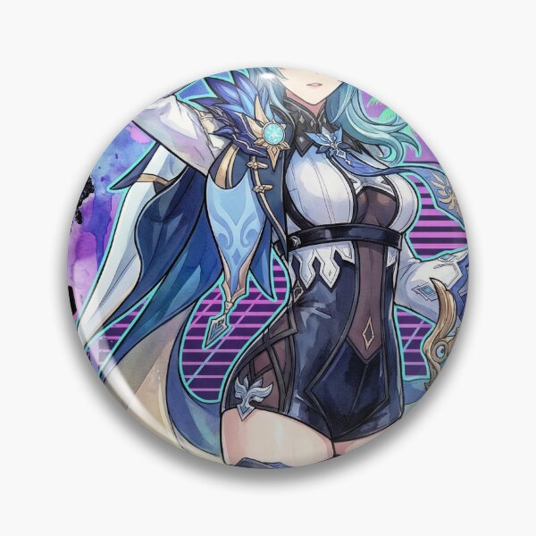 Item preview, Genshin Impact Eula Vaporwave Neon Grid Japanese Text Portrait designed and sold by Senpaiwaves.