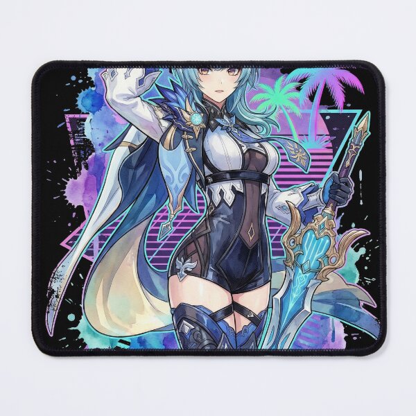 Item preview, Genshin Impact Eula Vaporwave Neon Grid Japanese Text Portrait designed and sold by Senpaiwaves.