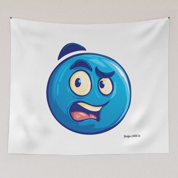 Item preview, Worried Blue Cartoon Face - Expressive Funny Emoji Style Art Print designed and sold by DesignArtist.ia.