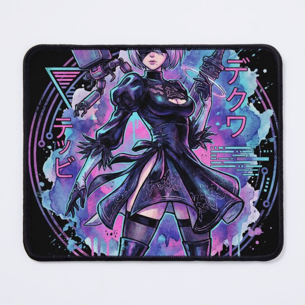 Item preview, NieR Automata 2B Vaporwave Glitch Palm Sunset Neon Grid Art designed and sold by Senpaiwaves.