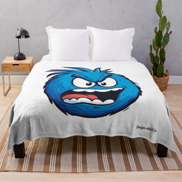 Item preview, Angry Blue Furry Monster Face - Expressive Funny Cartoon Art Print designed and sold by DesignArtist.ia.