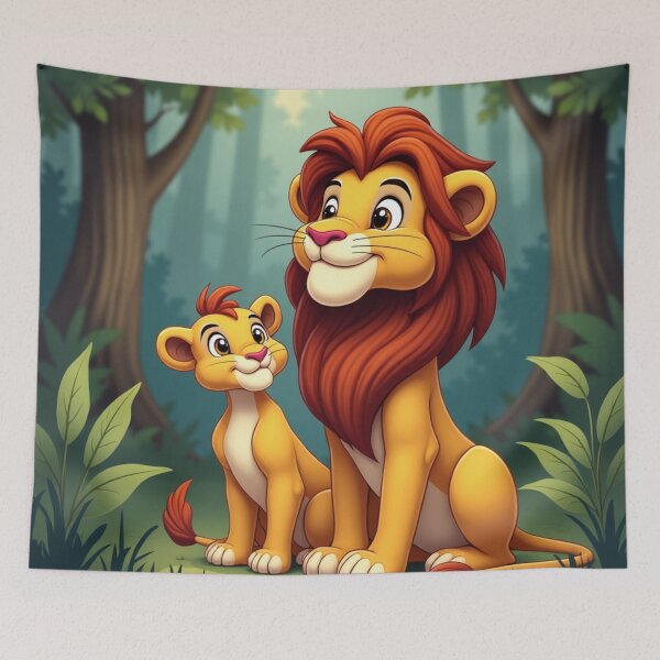 Aperçu de l'œuvre Lion de dessin animé et bébé lionceau créée et vendue par laurakerr.