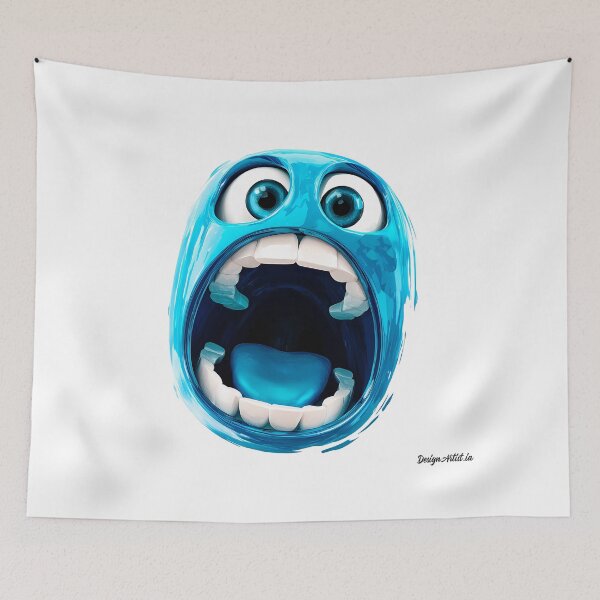 Item preview, Screaming Blue Cartoon Face - Expressive Funny Emoji Style Art Print designed and sold by DesignArtist.ia.
