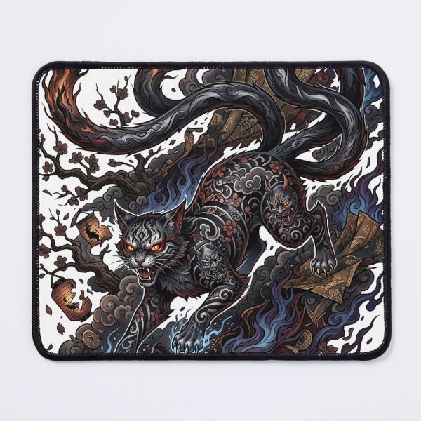 Item preview, Nekomata Japanese Demon Cat Tattoo Style Yokai Art designed and sold by UltimateJapan.