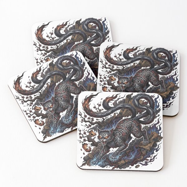 Item preview, Nekomata Japanese Demon Cat Tattoo Style Yokai Art designed and sold by UltimateJapan.
