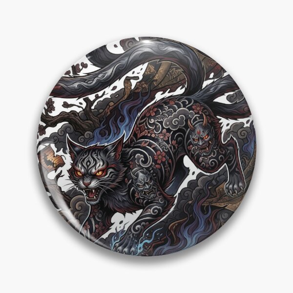 Item preview, Nekomata Japanese Demon Cat Tattoo Style Yokai Art designed and sold by UltimateJapan.