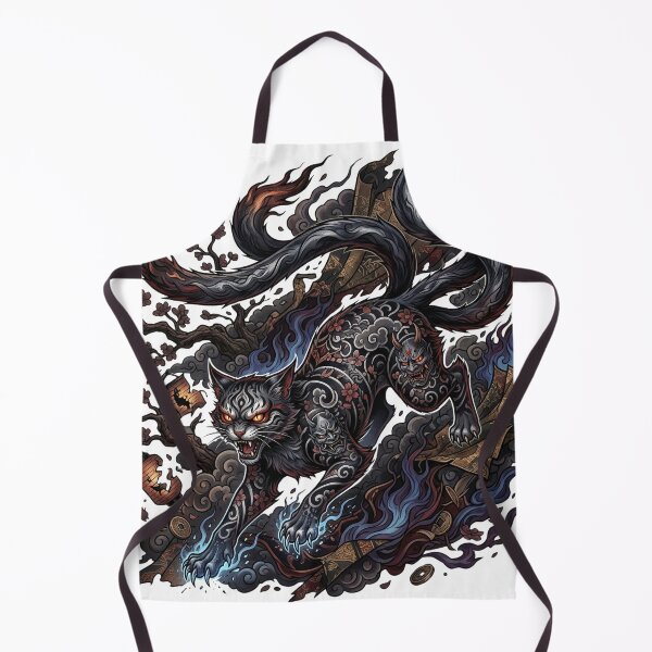 Item preview, Nekomata Japanese Demon Cat Tattoo Style Yokai Art designed and sold by UltimateJapan.