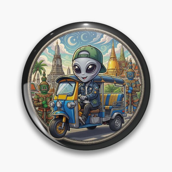 Item preview, Cute Alien Tuk Tuk Tour Thailand - Bangkok Street Art designed and sold by Sunkhung.