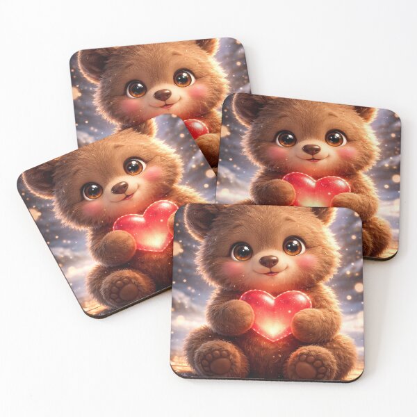 Item preview, A cute, fluffy teddy bear sitting in a snowy setting, holding a glowing red heart. designed and sold by Dreamy Armine Art.