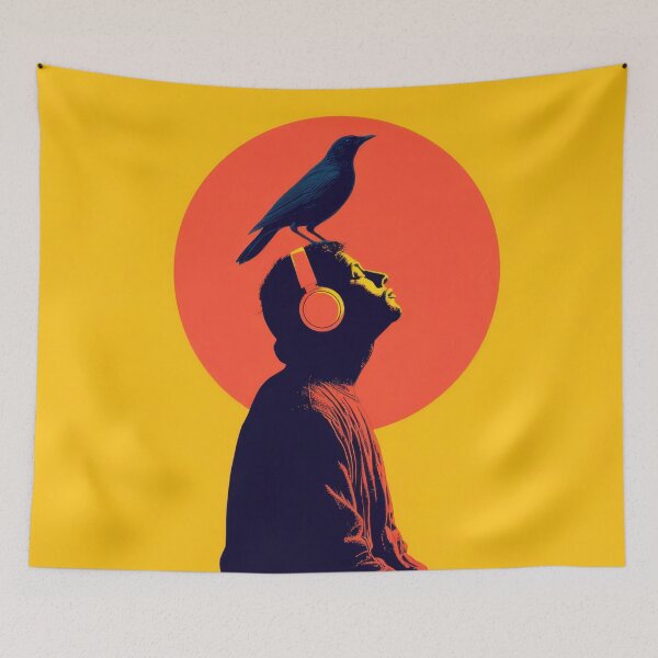 Item preview, Man listens with bird on head designed and sold by anytka.