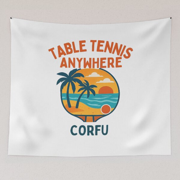 Item preview, Corfu Table Tennis Anywhere - Ionian Island Sunset Retro Ping Pong T-Shirt designed and sold by OhMyPingCo.