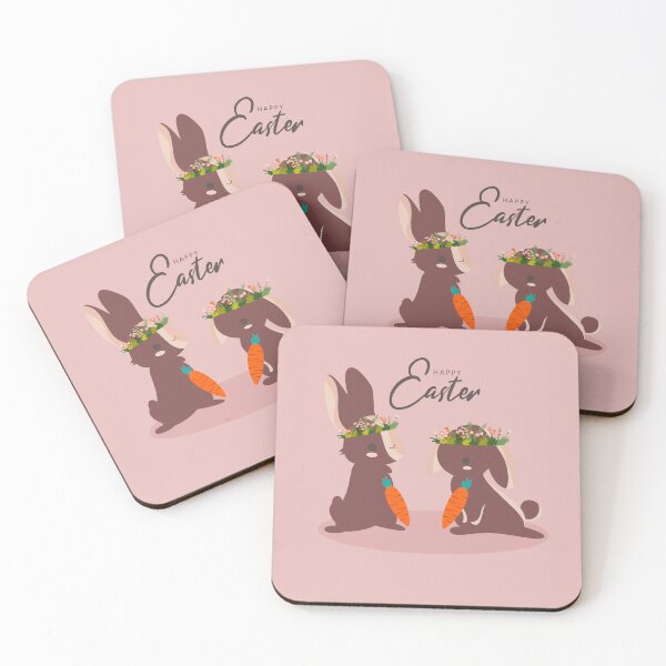 Item preview, Happy Easter with Two Bunnies Holding Carrots at Banner and Flower Decoration designed and sold by AlginaPugachova.
