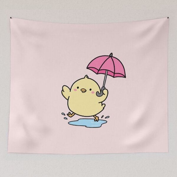 Aperçu de l'œuvre Poussin mignon avec parapluie sous la pluie créée et vendue par artwithsushie.