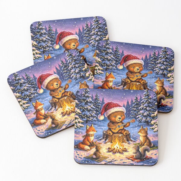 Item preview, Festive Bear Ukulele Campfire in Magical Snowy Forest designed and sold by acceleratorhams.