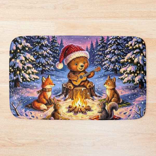 Item preview, Festive Bear Ukulele Campfire in Magical Snowy Forest designed and sold by acceleratorhams.
