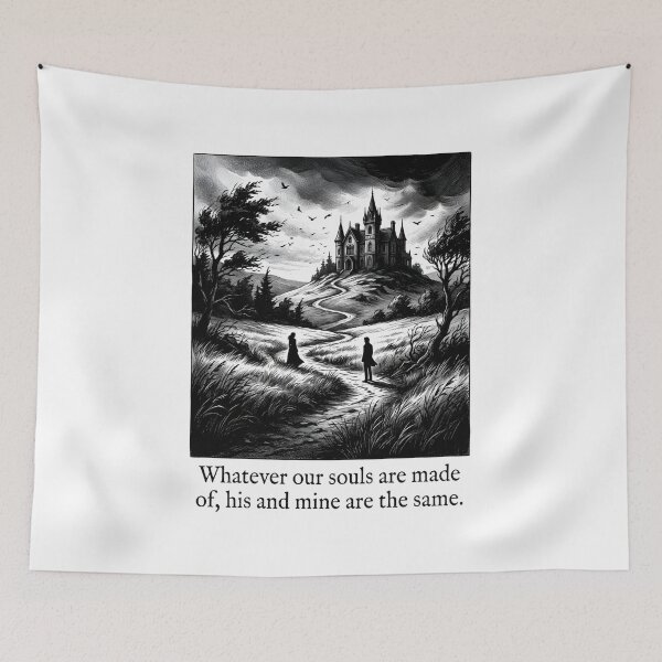 Item preview, Wuthering Heights Heathcliff & Catherine Soul Mate Quote Engraving T-Shirt designed and sold by Fenay Designs.