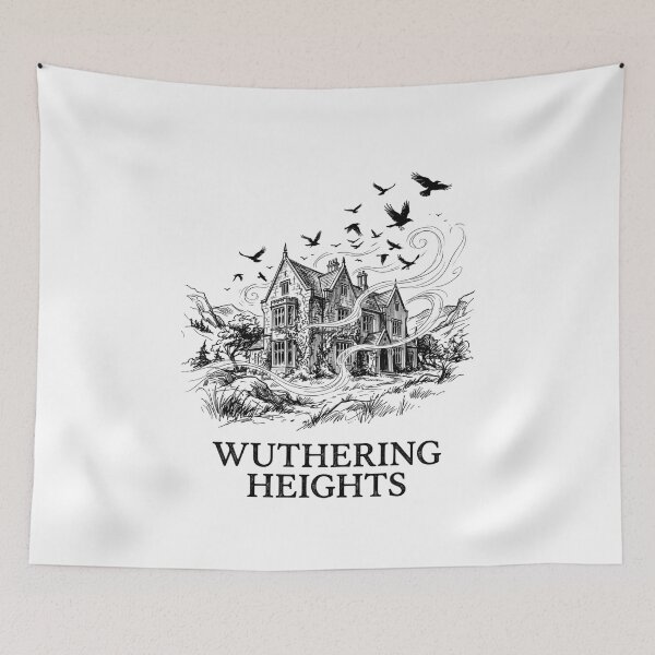 Item preview, Wuthering Heights Gloomy Manor House Gothic Illustration Black & White Print designed and sold by Fenay Designs.