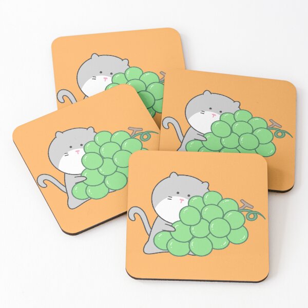 Item preview, Cute Grey Cat Hugging Green Grapes Illustration designed and sold by ubborn.